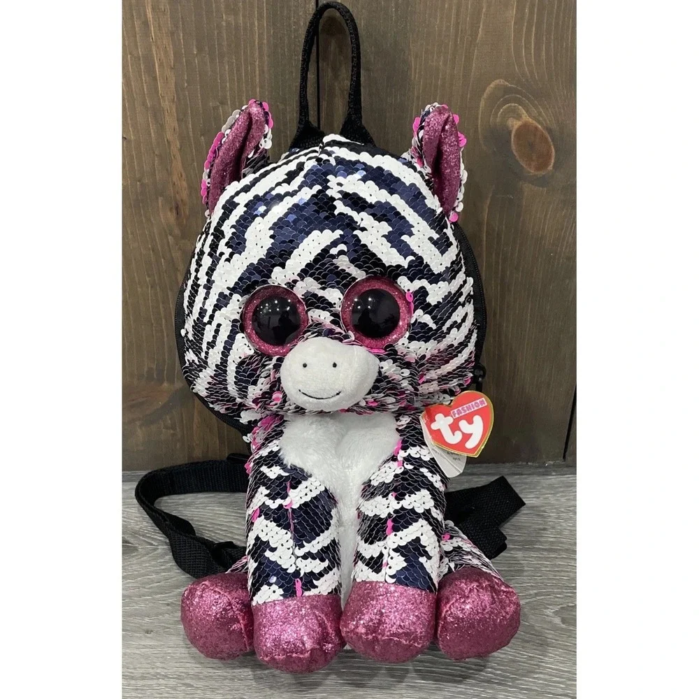 Beanie Boos Sequin Backpack FLIPPABLES - Zoey The Pink Zebra‎ The Ty Fashion New